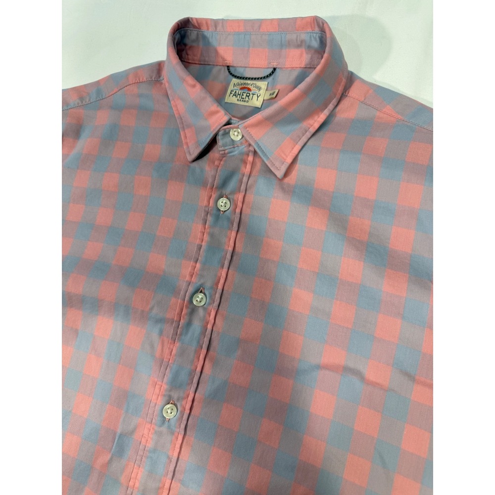 Faherty Brand Mens Short Sleeve Gingham Button Down Shirt Pink Blue Size M - Picture 2 of 7